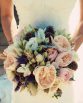 GARDEN Bridal Bouquet "Eve" consisting of David Austin roses, blushing bride, lavender, wheat, lisianthus, scabiosa, freesia and sea holly. Image by Kerin Burford Photography.