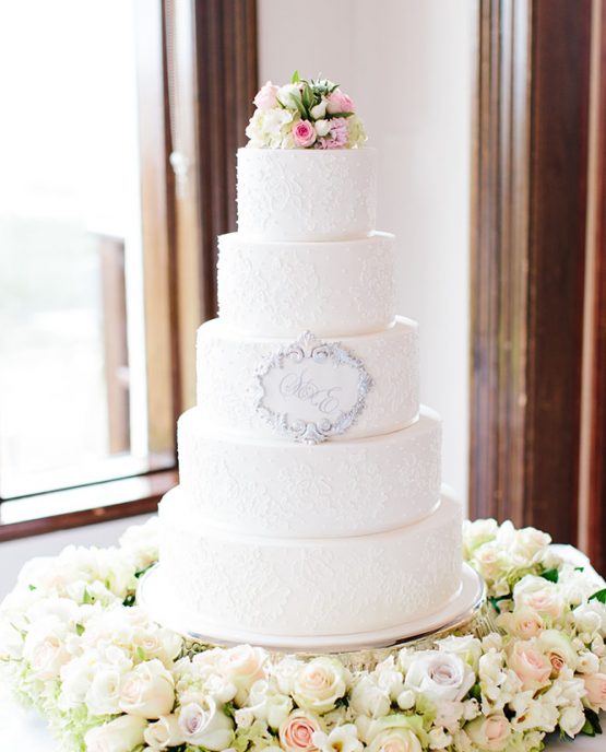 CLASSIC Cake Flowers consisiting of roses, hydrangea and freesias.  Image by Nicole Cordeiro Photography.