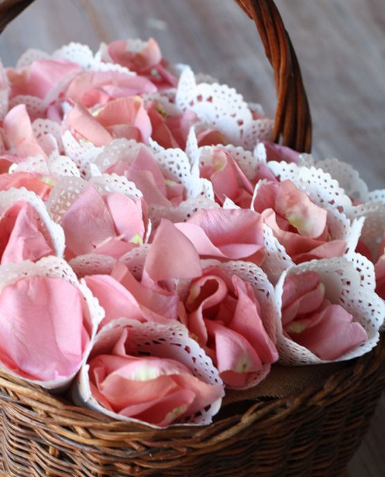 ROMANTIC Fresh Rose Petal Cones.  Image by The White Orchid Floral Design.