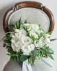 INDUSTRIAL Bridal Bouquet "Ashlea" consisting of white hydrangea, freesia, scabiosa, pom pom chrysanthemums, snow berry, veronica, blue gum foliage and fern. Image by Jade Norwood.