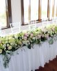 CLASSIC Bridal Table Hedge (3 meters) consisting of hydrangea, roses, spray roses, peonies, ivy berry and pepper berry.  Image by The White Orchid Floral Design.